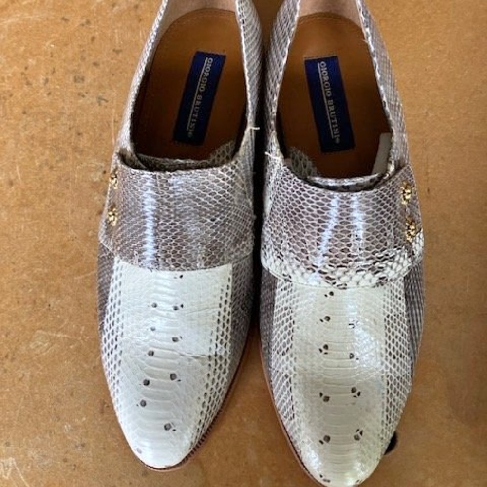 Giorgio Brutini Cream and Brown Men’s Snakeskin Loafers